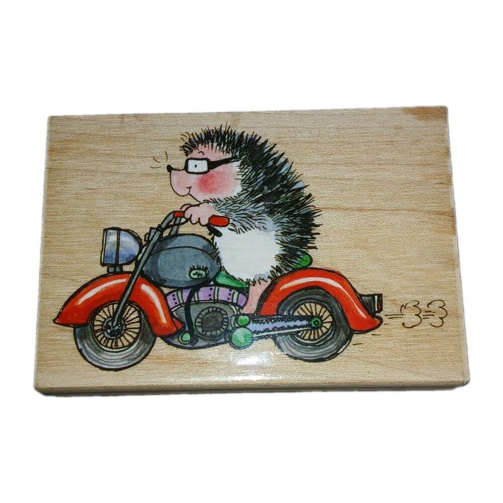Hedgehog on a Motorcycle Penny Black 4127k Rubber Stamp Vintage Unused
